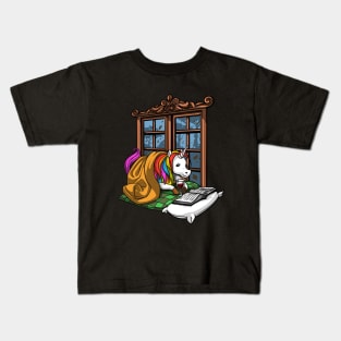 Magical Unicorn Wine Lover Reading A Book Kids T-Shirt